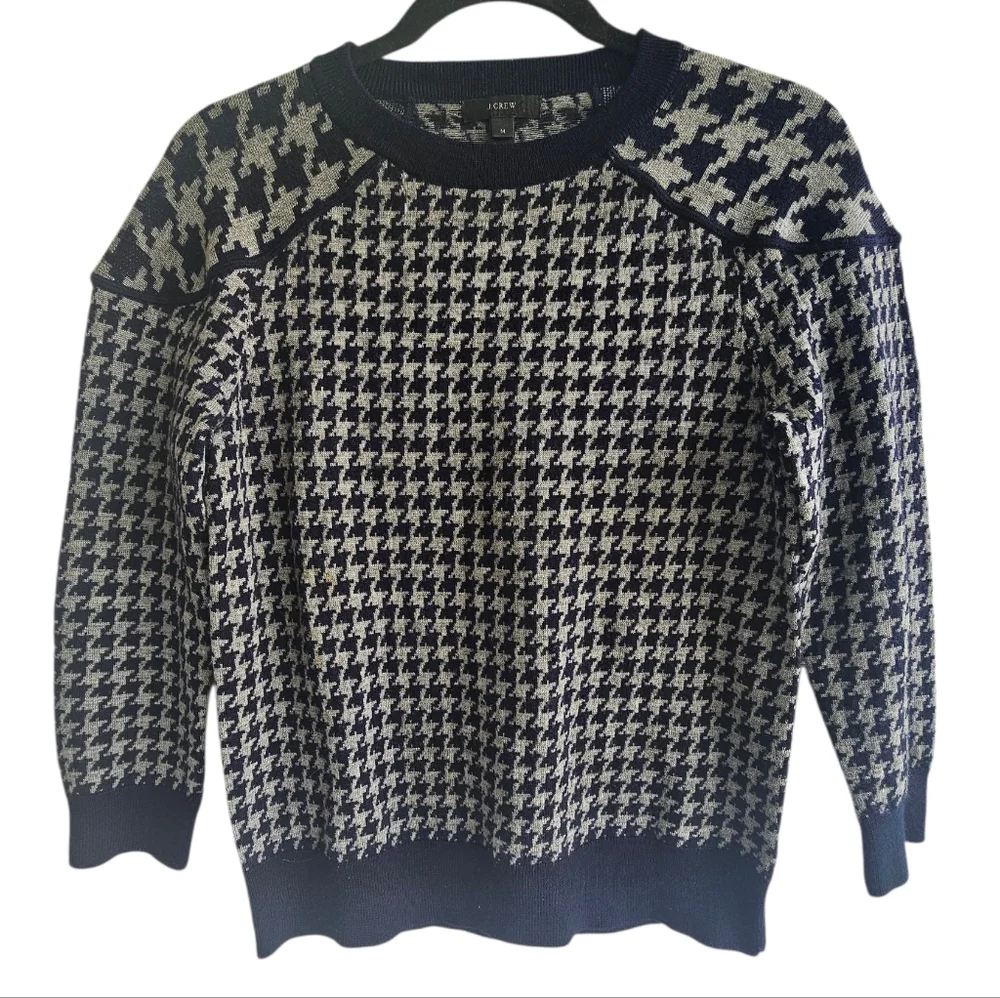 J.Crew 100% Merino Wool Houndstooth Sweater - Women’s Size M - Preppy Quiet Lux